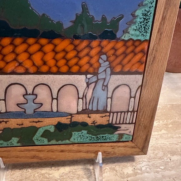 Colorful Ceramic Tile Art in Wooden Frame Middle East Christian Religious Scene - Picture 4 of 7